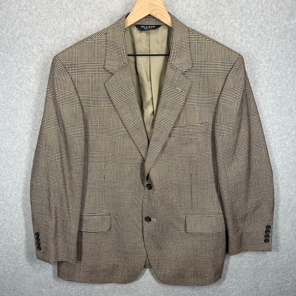 Jos. A.‎ Bank Blazer Mens 44S Brown Glen Plaid Silk Camel Hair Signature EUC